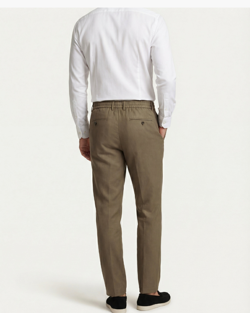 CAPRI STRETCH LINEN TROUSER - BROWN