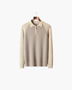 MERINO TWO-TONE HALF ZIP SWEATER