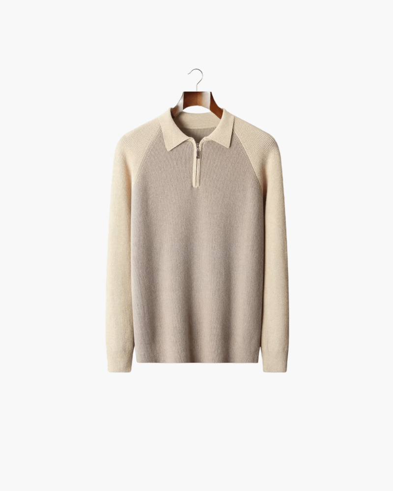 MERINO TWO-TONE HALF ZIP SWEATER