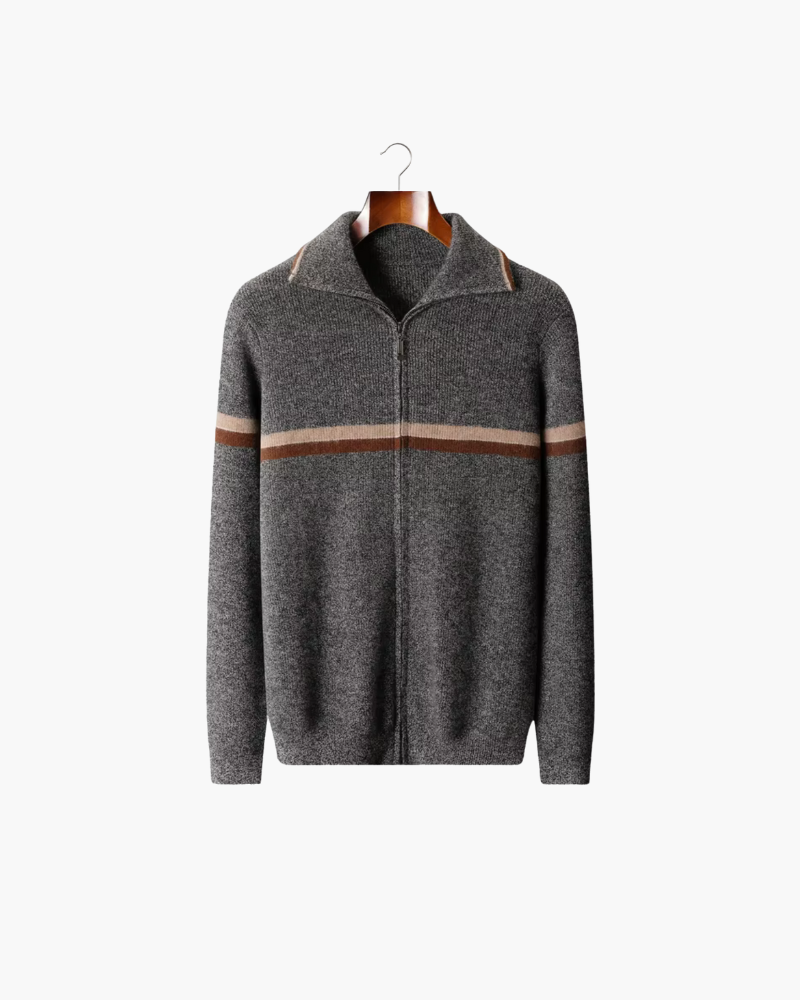 CASHMERE STRIPED ZIP CARDIGAN