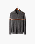 CASHMERE STRIPED ZIP CARDIGAN