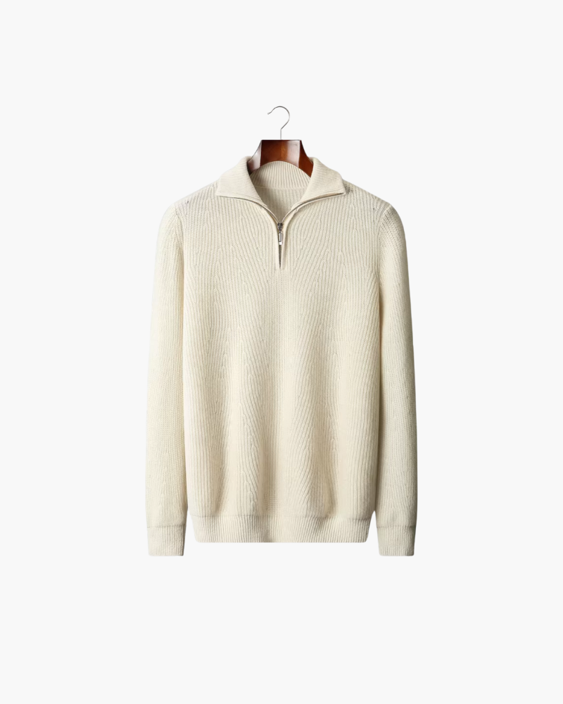 MERINO RIBBED HALF ZIP SWEATER