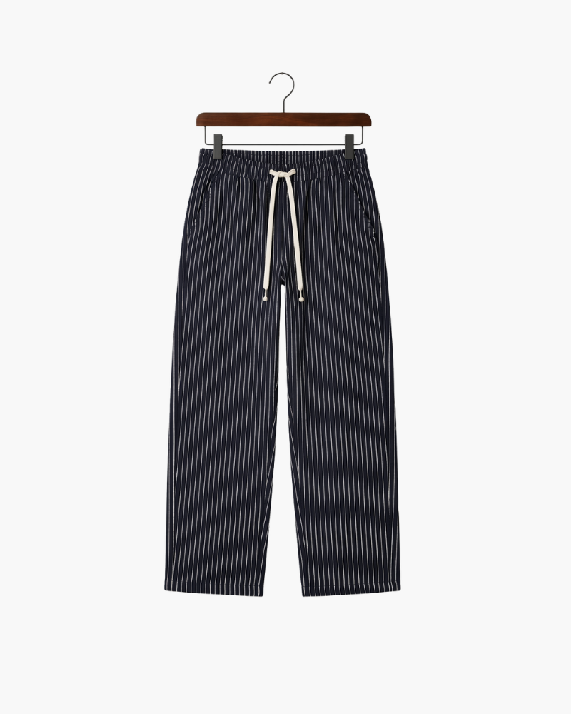 VIENA STRIPE LINEN TROUSERS - NAVY