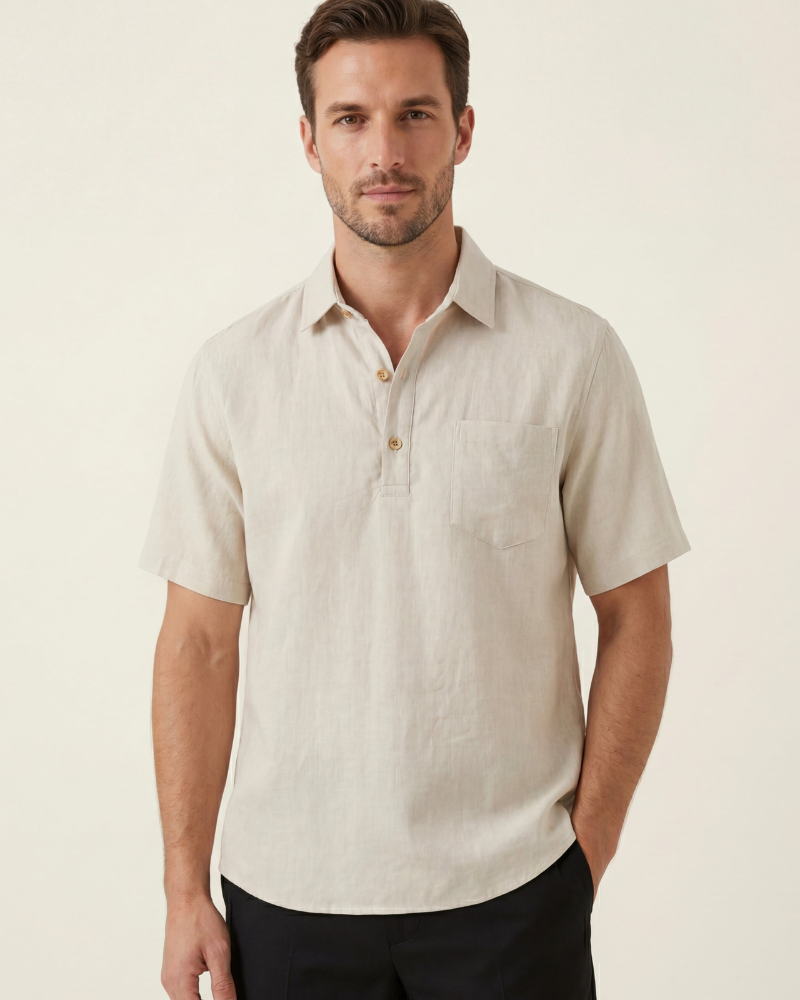 MONZA LINEN POLO - BEIGE