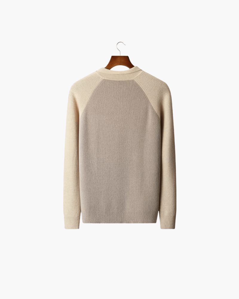 MERINO TWO-TONE HALF ZIP SWEATER
