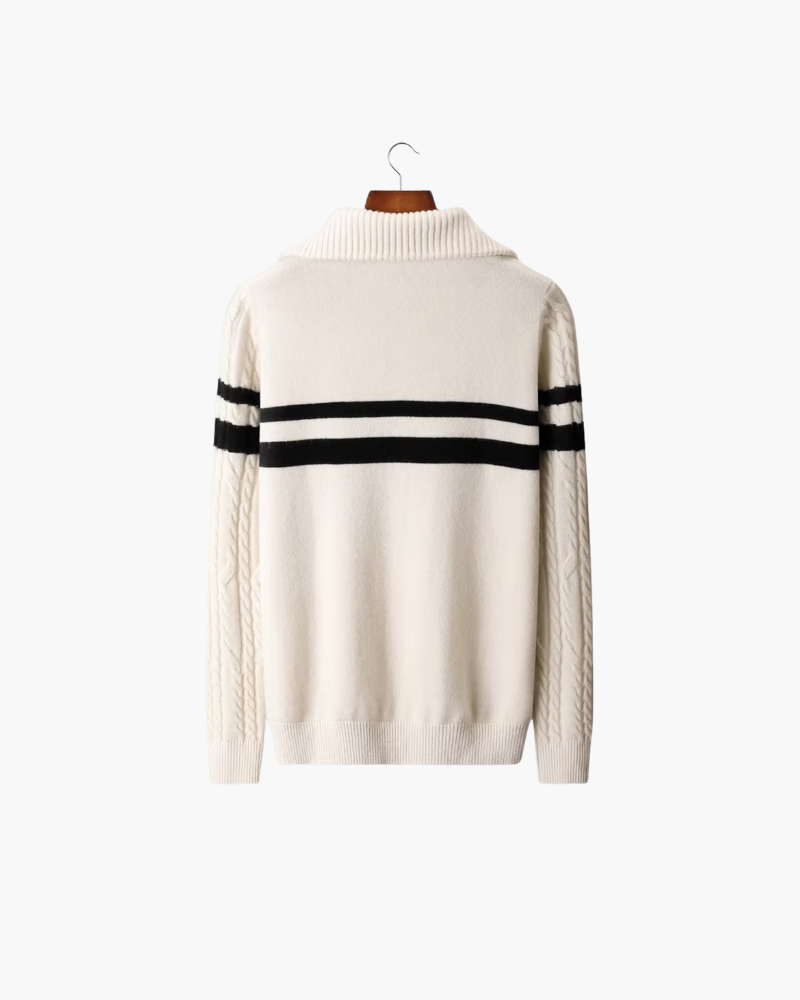 MERINO STRIPED HALF ZIP SWEATER