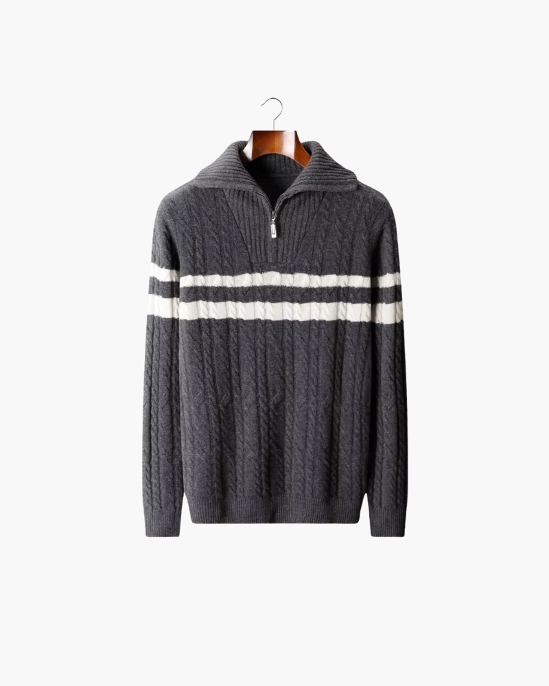 MERINO STRIPED HALF ZIP SWEATER