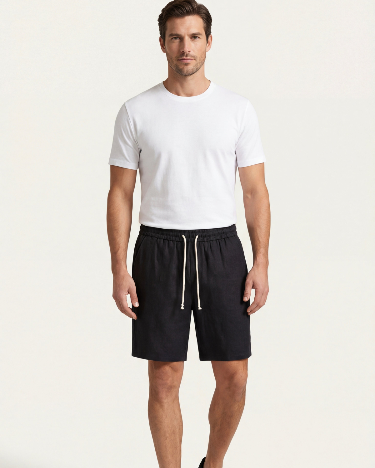 LECCI LINEN DRAWSTRING SHORT - BLACK
