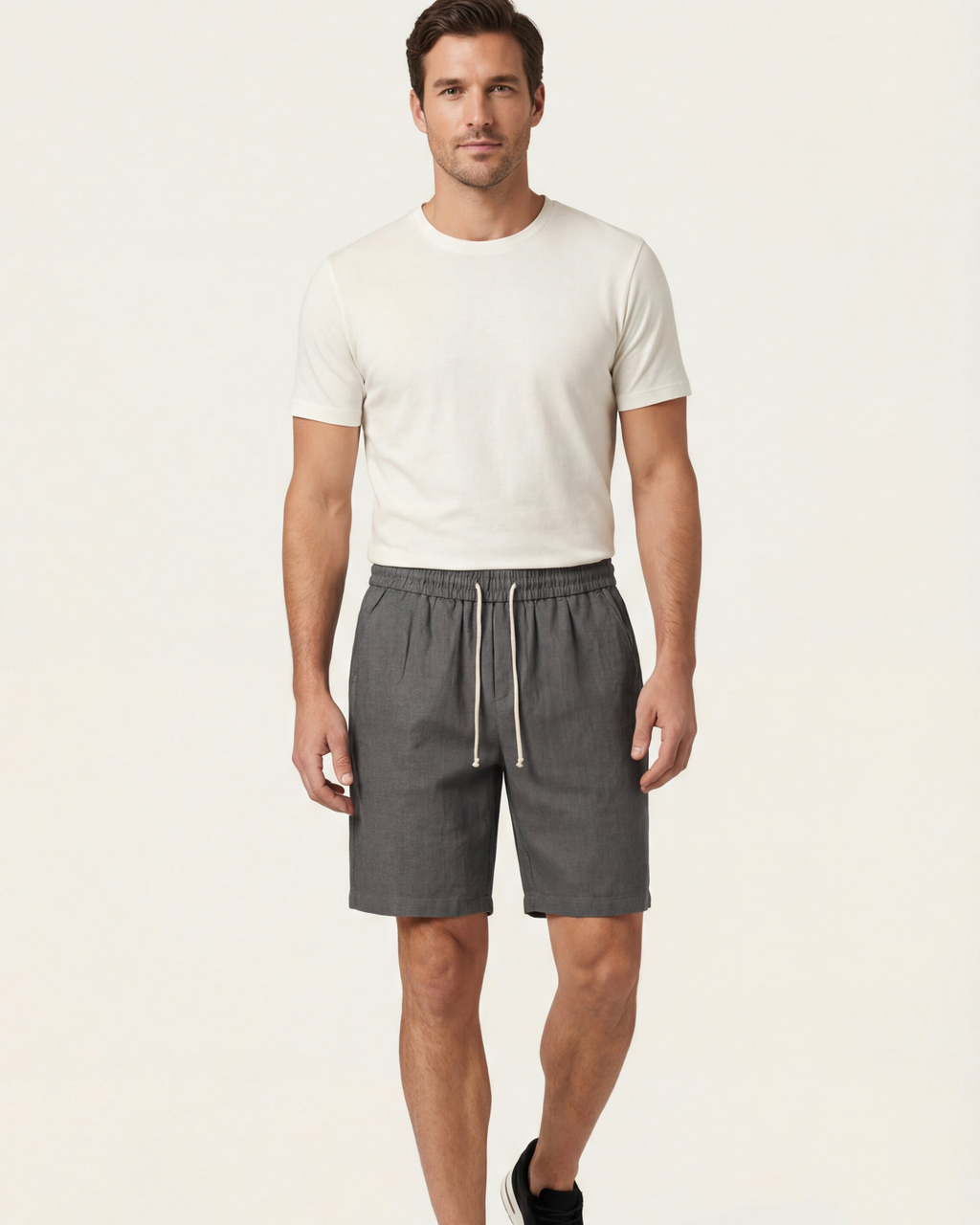 LECCI LINEN DRAWSTRING SHORT - GREY