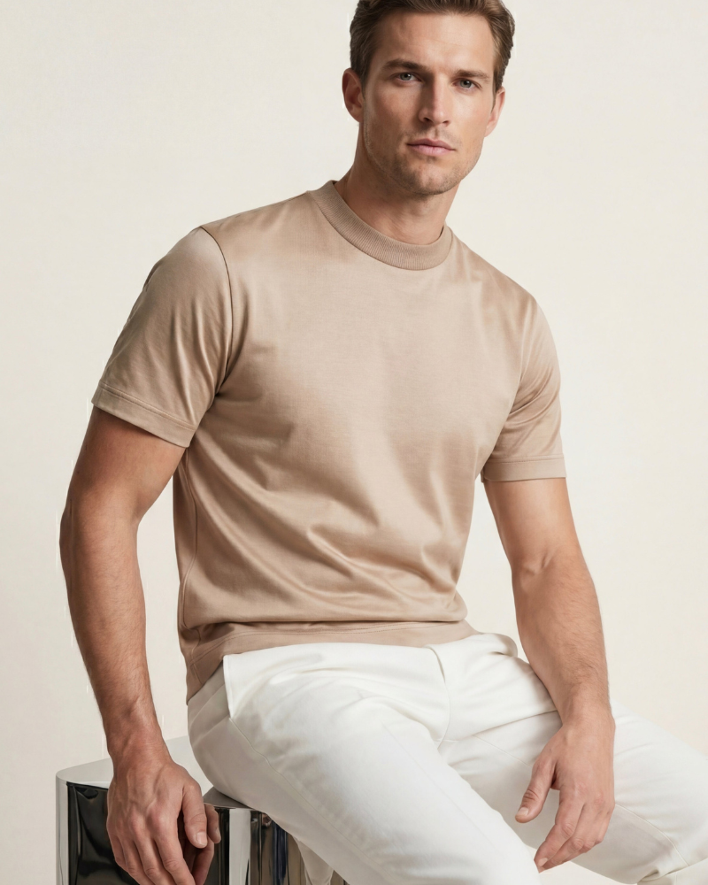MERCERIZED COTTON TEE - SAND
