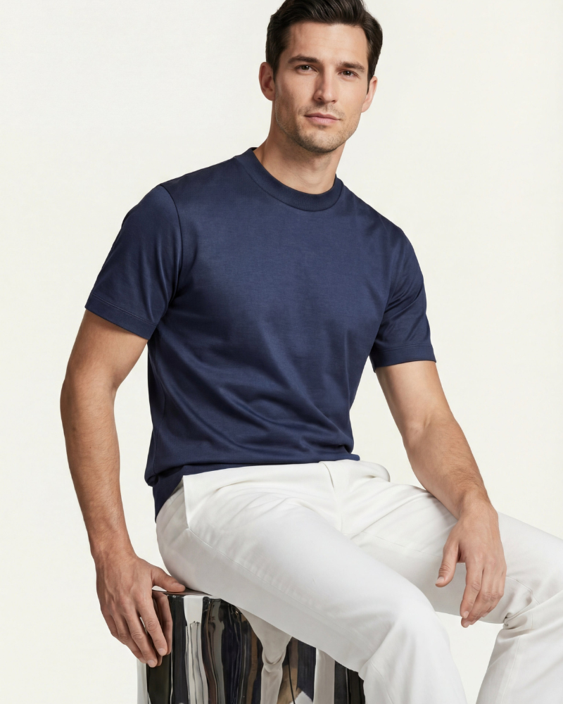 MERCERIZED COTTON TEE - NAVY BLUE