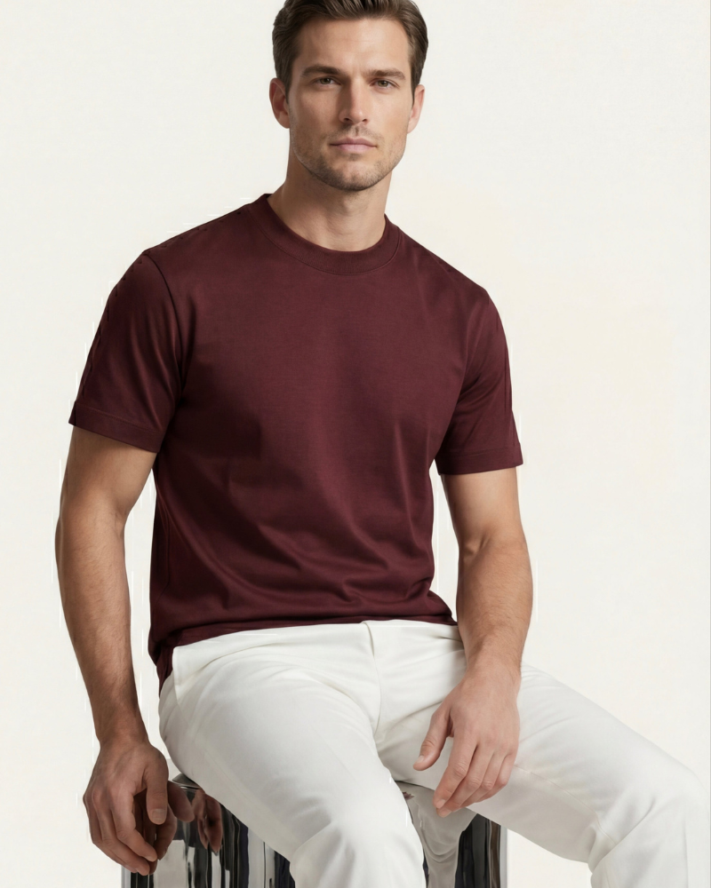 MERCERIZED COTTON TEE - BURGUNDY