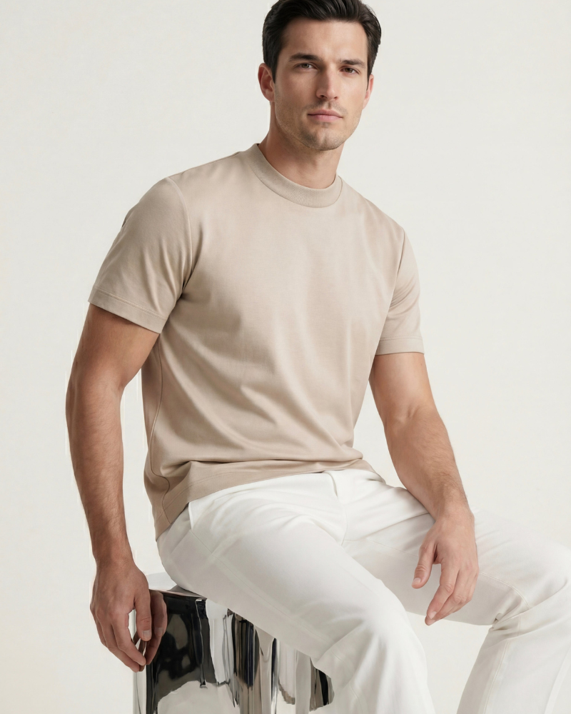 MERCERIZED COTTON TEE - BEIGE