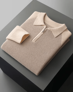 MERINO TWO-TONE HALF ZIP SWEATER