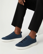 SUEDE SLIP-ON SNEAKER – NAVY BLUE