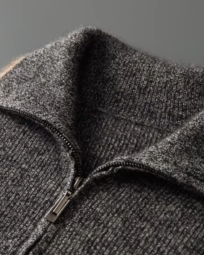 CASHMERE STRIPED ZIP CARDIGAN