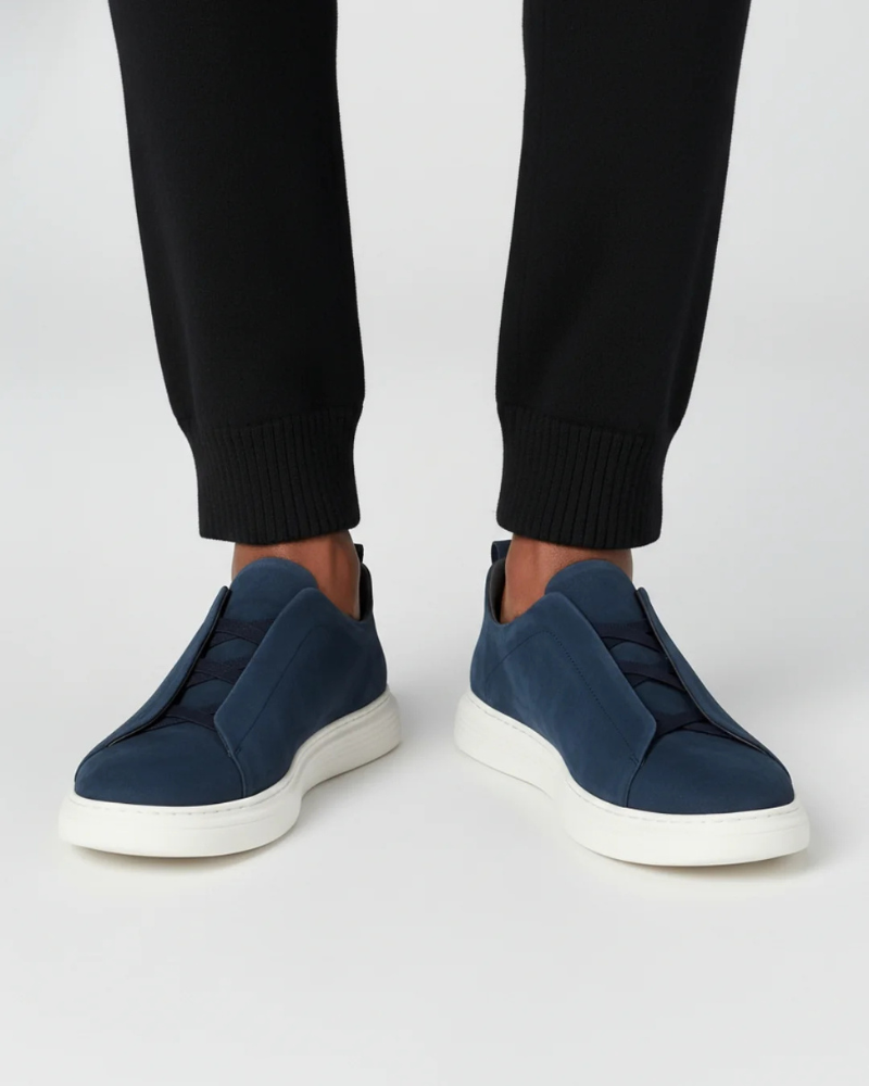 SUEDE SLIP-ON SNEAKER – NAVY BLUE