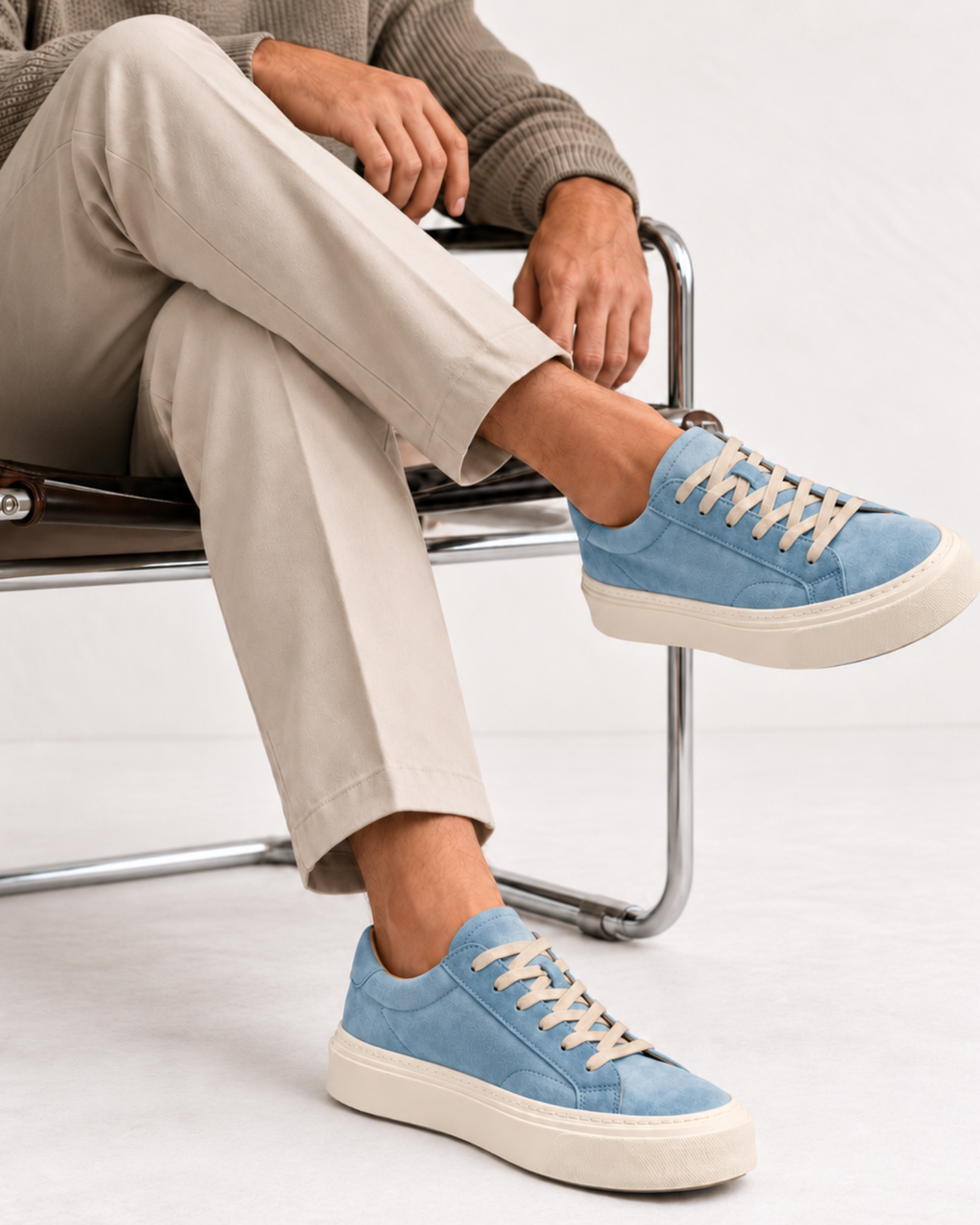TAVERNA COWHIDE SNEAKER - OCEAN BLUE