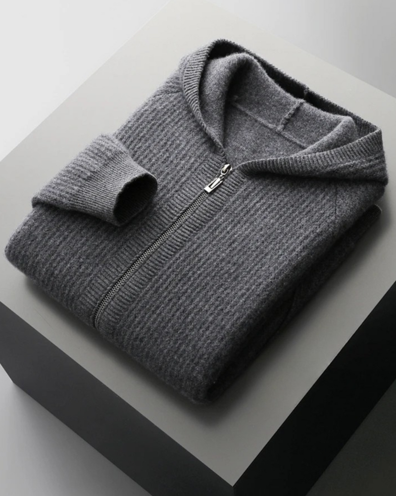 MERINO RIBBED ZIP HOODIE