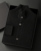 CASHMERE HIGH COLLAR RIBBED CARDIGAN